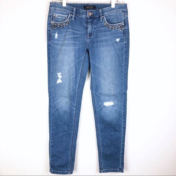 White House Black Market Denim - WHBM Distressed Rhinestone Pocket Skinny Jeans 2